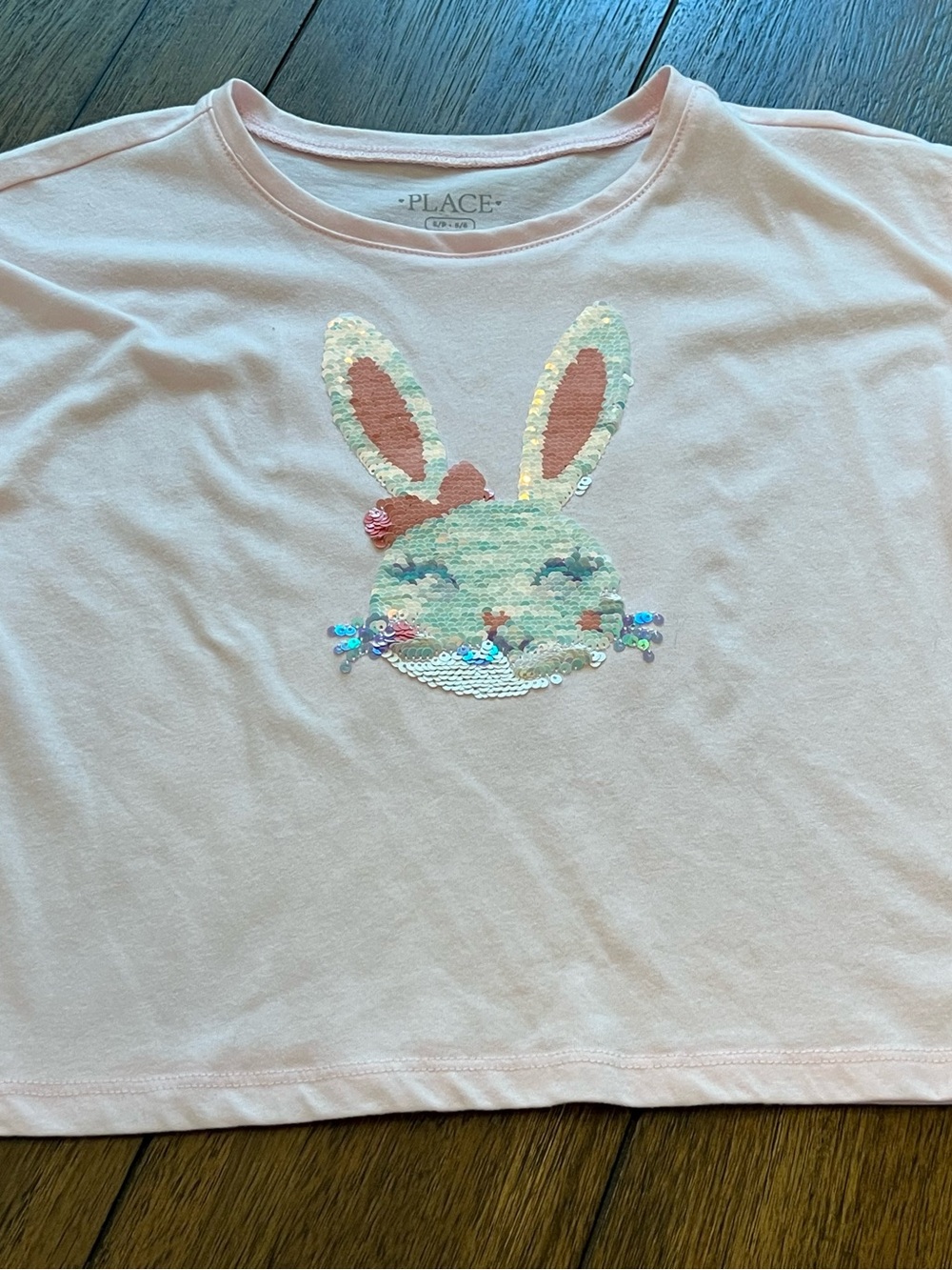 The Children's Place Light Pink Sequin Bunny Short Sleeve Tee size 5/6